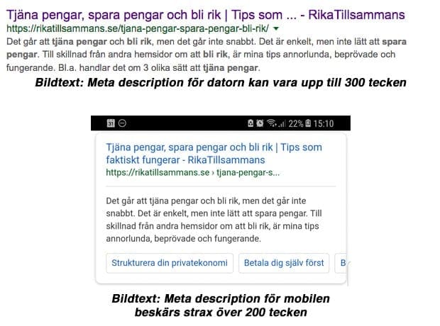 Meta description fick vara max 300 tecken 2018 Meta description beskars vid 300 tecken 2018